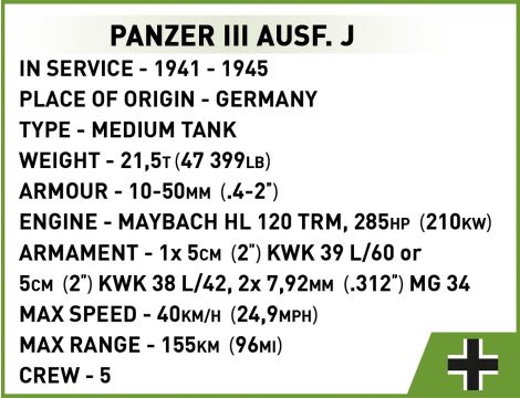 Klocki Czołg WWII Panzer III Ausf J COBI - 13